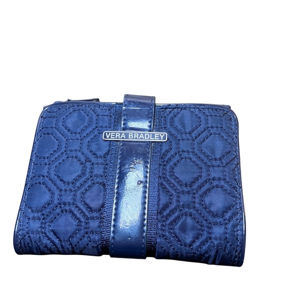 Vera Bradley Navy Quilted Wallet Compact Bifold Snap Closure - Picture 6 of 7